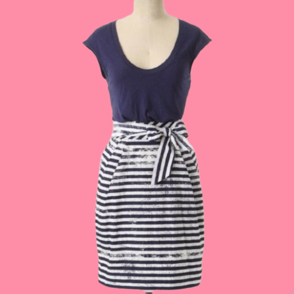 ANTHROPOLOGIE little yellow button striped dress